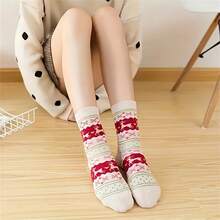 5 Pairs Of Cozy Reindeer Print Mid-Calf Socks - Warm, Thick Christmas Socks For Women, Festive Animal Design In Red, Beige, Brown, And Navy Blue, Perfect For Holiday Celebrations, Christmas Socks
