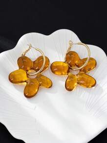 1 对复古树脂镂空几何花卉耳环，时尚简约小众卡通琥珀豹纹花朵耳坠，适合女性派对佩戴 - 查看 3