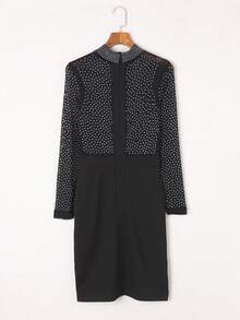 Acelitt Winter Women's Elegant Temperament Mesh See Through Sexy Rhinestone High Waist Waist Bag Buttocks Tight Fitting Slimming Dress