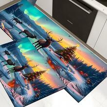 Paillasson thème noir et or de Noël avec design d'arbre de Noël et couronne de renne - résistant à la saleté, léger, convient pour la salle de bain, le salon, la chambre, la cuisine, le bureau - décoration de Noël