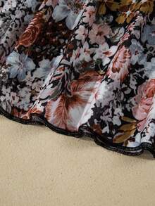 Acelitt Top à col roulé ajusté en maille à imprimé floral marron, manches longues, printemps/automne, vacances - Multicolore - Voir 10