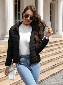 Risissida 女士秋季简约连帽斗篷外套 - 无拉链设计，实用口袋，黑色冬季款 - 黑色 - 查看 2