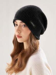 1pc Solid Color Fleece Fold-Over Beanie Hat For Women, Knitted Cuffed Warm Fashionable Brimless Hat, Autumn/Winter