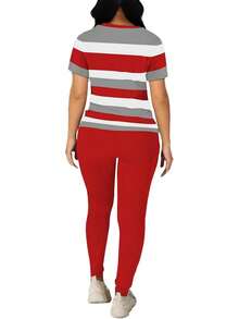 HBQ Women 2 Piece Outfits Summer Sweatsuits Track Suits Biker Short Workout Jogger Sets - 96-紅色 - 查看 4