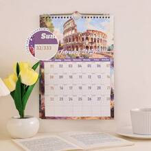 12 fogli Calendario da parete 2026 con stampa in oro, pianificatore giornaliero formato A4, stile pittorico di attrazioni retrò per casa, scuola, ufficio, perfetti accessori organizzativi per individui e professionisti impegnati - Tagli Unica - Visualizzare 8