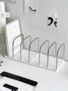 1pc金属+PP材质桌面书架|防滑底座+可调节隔板垂直分隔小书立|现代简约办公桌收纳架|邮件文件整理架|学生宿舍书桌收纳架|居家文具/化妆品/书籍整理架