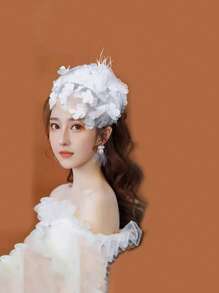 1 件女士新款甜美贵族蝴蝶结侧边小礼帽羽毛头带、发带、发箍、发饰