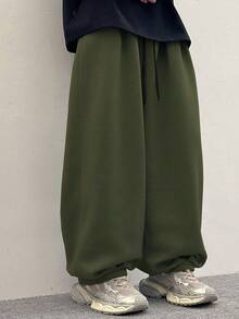 Men's Drawstring Waist Loose Casual Harem Pants, Street Style - Army Green - View 6