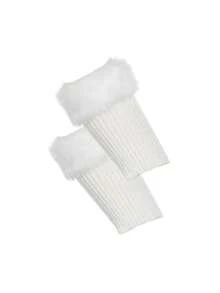 1 Paio di Scaldamuscoli Caldi da Donna, Scaldamuscoli Corti Imbottiti e Lavorati a Maglia Rigati per Autunno/Inverno, Scaldamuscoli Corti con Bordo Soffice di Colore Unito