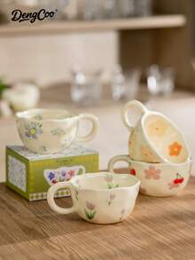 Dengcoo 1 pezzo Tazza da caffè in ceramica, tazza da fiori in stile Ins, tazza a tulipano, tazza per colazione e latte molto attraente per casa e ufficio, adatta per il tè pomeridiano, la colazione, il ritorno a scuola e la decorazione della casa - tazza di caffè - Visualizzare 4