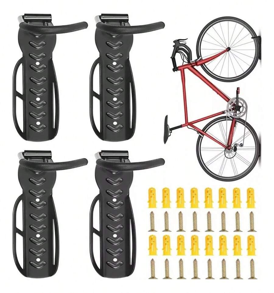 Kit 4 Soportes De Gancho Para Colgar La Bicicleta En La Pare,instalación fácil pared,resistente soporte bicicleta,ahorro espacio bicicleta - Negro - Ver 1