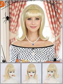 Hitzebeständige synthetische charmante Damen Wabenfrisur Perücke, kurze BoBo Flip Out wellige Haare mit geraden Pony Perücken für elegante Damen Retro Flugzeugwelle Bienenkorbfrisur mit Pony, Bouffant lockige tägliche Cosplay Party Perücken, 60er 70er Jahre Vintage Kostüm Perücke, selbstbewusster Rockabilly Stil für Musikfestivals Weihnachtsdekorationen, Feiertage Geburtstag Valentinstag Geschenke für Muttertag