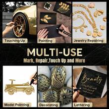 3PK Permanent Mirror Chrome Gold Markers – Metallic Gold Paint Pens For Metal, Plastic, Fabric, Jewelry, Model Painting, Touch-Up And Repair Kit, Set Of 3 Tips (0.7mm, 1mm, 3mm) - 金色 - 1 件裝雙頭 - 查看 5