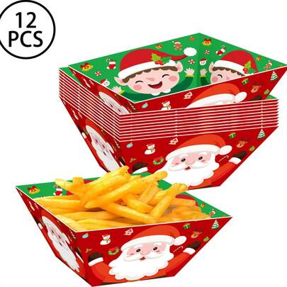 12/24pcs/Pack JULMELON Christmas Party Supplies, Christmas Food Trays, Paper Snack Trays, Disposable Christmas Buffalo Plaid Bowls, Winter Christmas Party Decorations