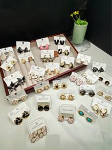 2pcs/9pcs/16pcs/24pcs Stainless Steel Earring Sets, Graduation/Back To School/Teacher's Day Gifts, Apple, Math Symbols, Love, Half-Circle Rainbow Leopard Print, For Teachers And Students, Women - Multicolor - View 6