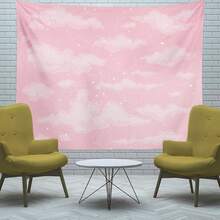 Pink Cloud Tapestry For Bedroom Decor, Aesthetic Home Decorations For Backdrop, Cute White Heaven Sky Tapestries, Wall Hanging For Teen Girls College Dorm, Living Room, Ceiling - 彩色 - 查看 7