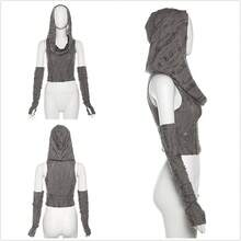 Women's Ripped Hoodie Sweater Vest Hollow Out Hooded Crop Top Knit Pullover Streetwear With Oversleeve - 灰色 - 查看 5