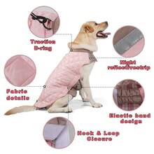 1pc Reversible Reflective Plaid Dog Vest, Suitable For Autumn/Winter, Warm Belly Protection, Leash Buckle, Fits Various Dog Breeds - Baby Pink - View 3