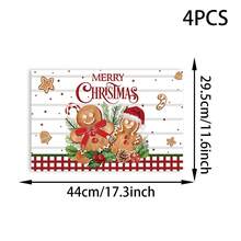 1/4/6 pezzi Tovagliette natalizie, a righe grigie e bianche con bordo nero e rosso, con 2 simpatici disegni di omini di pan di zenzero, adatte per decorare la tavola di feste, festa, cene, cucina e casa, decorazioni natalizie, ristoranti, centrotavola, autunno, in poliestere, adatte per uso quotidiano, feste, compleanni, matrimoni, cene