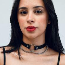 1 Piece Choker Hoop Chains Fringe Choker Gothic Punk Synthetic Leather Off - Nhẫn/Dây chuyền - Xem 2