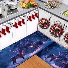 Paillasson thème noir et or de Noël avec design d'arbre de Noël et couronne de renne - résistant à la saleté, léger, convient pour la salle de bain, le salon, la chambre, la cuisine, le bureau - décoration de Noël