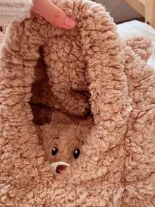 1顶毛绒帽子，秋冬双层保暖小熊帽，可爱儿童卡通围巾帽，男女童婴儿通用帽 - 多色 - 查看 7