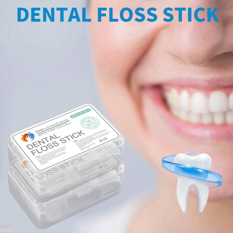 50-Pack Polyester Dental Floss Sticks - Unflavored, Portable Oral Hygiene Picks For Deep Cleaning, Essential For Travel & Daily Use. - 6 Box - View 1