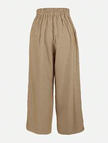 Women's Fashion Casual Striped Print Button Decor Oversized Wide Leg Pants - Khaki - View 5