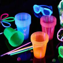 100 Packs 16oz Plastic Cups, Luminous Colored Transparent Cups, Party Cups, Suitable For Parties, Carnivals And Any Events, Cold And Hot Beverage Containers, Suitable For Milk, Juice, Beer, Cola, Milkshakes, Ice Cream - Multicolor - View 4