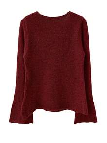 Elegant Solid Color Flare Sleeve Knit Sweater - Red - View 5