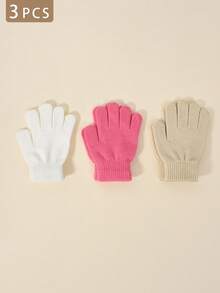 3 Pairs Kids Elastic Knit Gloves, Boys Girls Warm Gloves, Solid Color Fingerless Gloves, Suitable For Daily Casual Wear, Outdoor Cold Protection And Playing In Snow - 3PCS - View 13