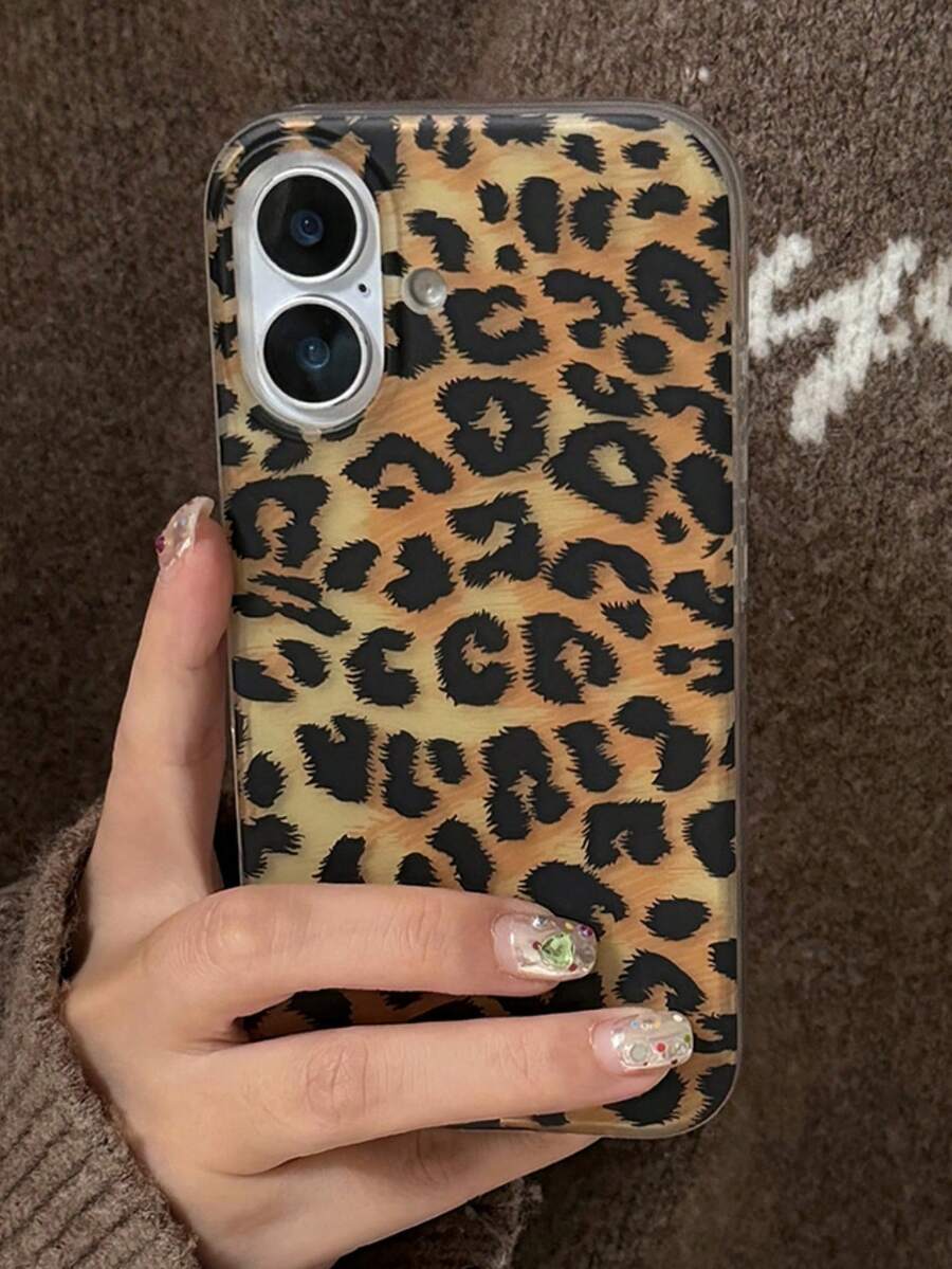 1 件时尚哑光虎纹秋季棕色豹纹精美闪光冰川手机壳适用于 17 AIR 16 15 14 13 12 Pro Max 透明女孩镜头保护软硅胶后盖