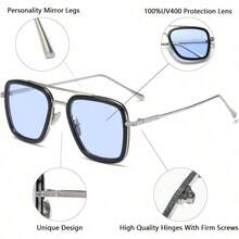 Tony Stark  Vintage Square Metal Frame For Men Women  And  Vintage Sun Glasses - GradientBlue - Xem 3