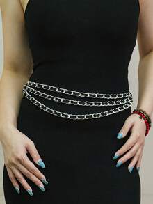 1pc Handmade PU Wrapped Metal Waist Belt For Women, Fashionable & Versatile Triple Layer Metal Waist Belt - Multicolor - View 10