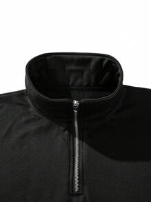 半拉链运动衫男士 Old Money 男士加厚上衣，秋冬 - 黑色 - 查看 5