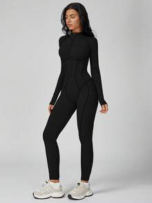 MASKERT Women's Yoga Jumpsuit With Removable Pads, Quick-Dry, High Elasticity, Skin-Friendly And Comfortable - Black - View 7