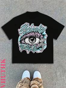 (220 Cotton T-Shirt) Men's Summer Round Neck Short Sleeve Casual Cotton With  Print - Black - View 1