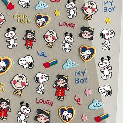 SNOOPY 1 件热销可爱史努比浮雕美甲 3D 贴纸卡通狗俏皮 DIY 笔筒水杯指甲贴纸（款式随机）