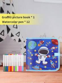 1 件可重复使用的涂鸦绘画书，便携式儿童可擦写板，学龄前黑板，圣诞节/万圣节/生日礼物 - 附赠 12 色水彩笔