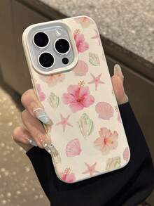 1pc Tropical Floral, Starfish & Shell Pattern Textured Soft Protective Phone Case, Waterproof Shockproof Anti-Slip, Compatible With Apple/ Phones - Multicolor - View 5