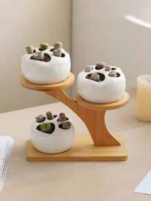 1 szt. bambusowy stojak na doniczki z tacką do dekoracji sukulentów, specjalny stojak na kwiaty na balkon, kreatywny stojak do przechowywania z litego drewna bambusowego, stolik z figurkami/ozdobami