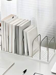 1pc金属+PP材质桌面书架|防滑底座+可调节隔板垂直分隔小书立|现代简约办公桌收纳架|邮件文件整理架|学生宿舍书桌收纳架|居家文具/化妆品/书籍整理架