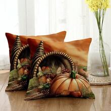 2 piezas (solo funda de almohada, sin relleno) Fundas decorativas de almohada con estampado de leopardo y cuadros de estilo de pintura al óleo vintage con diseño de calabaza, de lino cuadrado, adecuadas para dormitorio, sofá, sala de estar, oficina, hotel, granja, decoración de fiestas, Acción de Gracias, Día del Trabajo