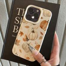1 pièce Étui de téléphone à imprimé tout-sur-tout de feuille d'érable et citrouille mignon en automne, en matériau TPU. Compatible avec iPhone/téléphones, version internationale, pas la version domestique - Blanc - Voir 2