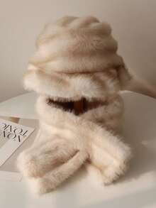 1 件套女士冬季时尚保暖仿皮草渔夫帽和围巾套装秋季服装 - 彩色 - 查看 12