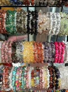 7/14/28 件/套天然石串珠可调节手链，不对称石手链适合男女，适合日常佩戴和完美的礼物 - 彩色 - 查看 3