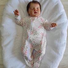 Long Sleeve Romper For Baby Girl Comfortable Pajamas With Zipper In Printed Ribbed Knit - Size RN, S, M And L - Red Butterfly - View 2