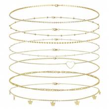 Tornito 8Pcs Waist Belly Chain 18K Gold Plated CZ Heart Pearl Snake Bead Sequin Paperclip Belly Chain Summer Beach Sexy Body Chains Jewelry Accessories For Women Adjustable-478326 - C:8件(蝴蝶) - 查看 2