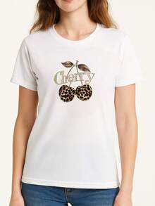 Playera estampado grafico cherry atigrado juvenil suave otoño verano agradable - Blanco - Ver 2