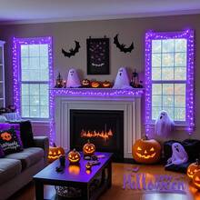JMEXSUSS Purple Halloween Lights Clear Wire, 66ft 200 LED Purple String Christmas Lights Indoor Outdoor Waterproof Plug In For Tree Bedroom Indoor Party Halloween Decorations - Purple - View 5